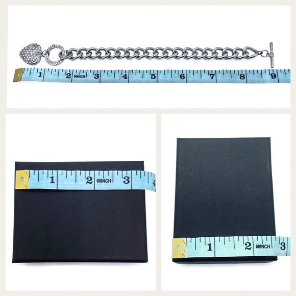 GUESS Vintage Pave Puffed Heart Charm Chain Link Toggle Bracelet with Box - Picture 9 of 9